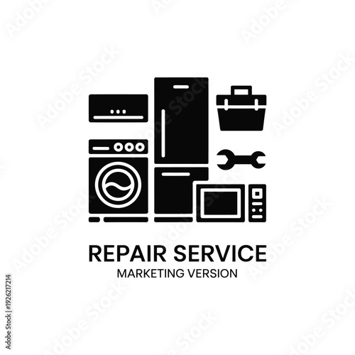 Appliance repair service marketing graphic featuring household devices