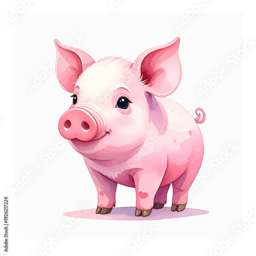 A cute pink piglet standing alone.