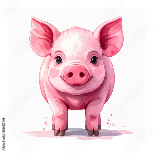 Cute pink piglet standing alone.