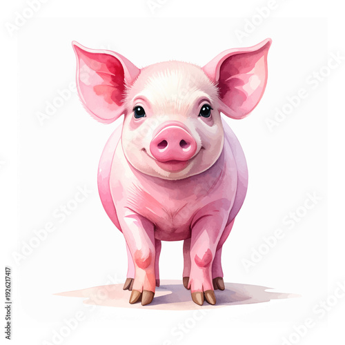 A cute pink piglet standing alone.