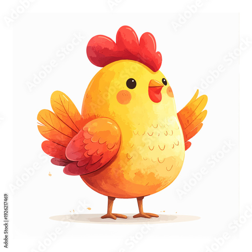 A cartoon chicken with red comb.