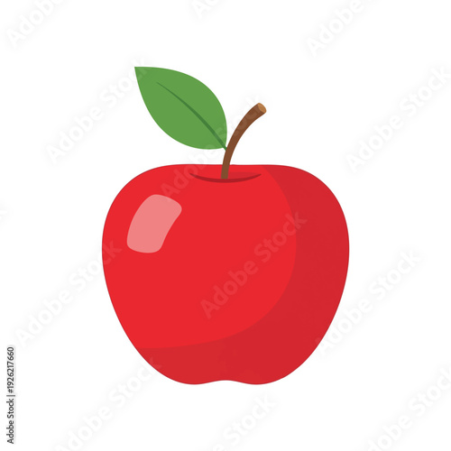 Fresh Red Apple with Green Leaf on a White Background