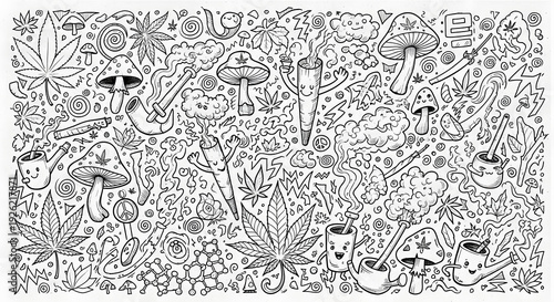 Wallpaper Mural Casual sketches of cannabis leaves and themes Torontodigital.ca