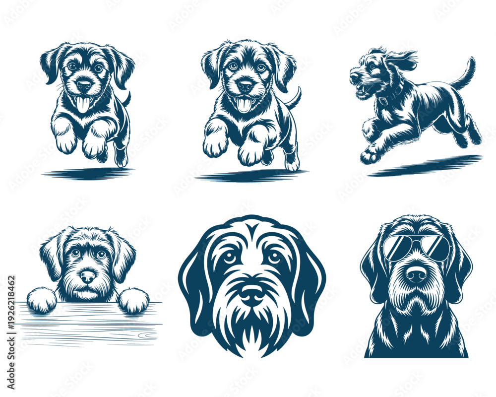Fototapeta premium Cute Puppy Portrait Collection Detailed Vector Illustration Set
