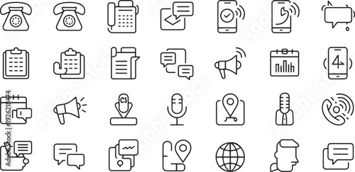 Collection of communication and technology icons isolated on transparent background