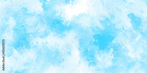 Abstract background with panorama of blue sky and white cloud nature design. horizon spring morning sky with clouds background. hand painted watercolor shades sky clouds.	
