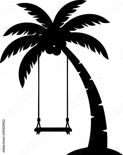 Tropical Palm Tree Swing Silhouette Vector Illustration Summer Beach Relaxation Scene