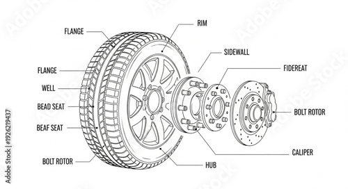 Detailed Diagram of Car Wheel Parts.