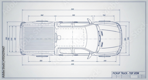 Detailed blueprint of a vintage truck, showcasing dimensions and design elements.