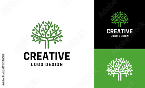 Letter T oak tree line art nature vector logo design, Creative abstract tree logo symbol design