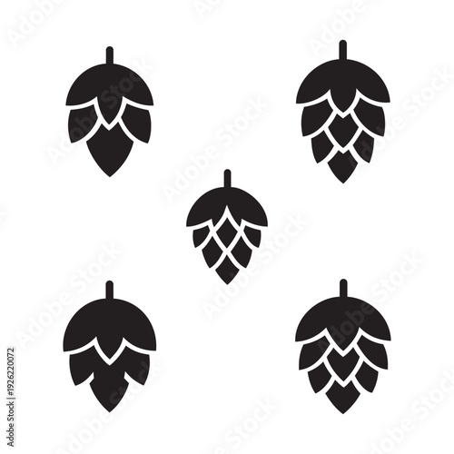 Hops silhouette set of organic beer brewery ingredients for craft design.
