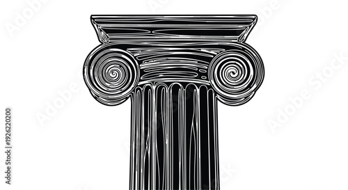 Elegant Ionic column capital in polished metallic silver, symbolizing strength and classic architecture.