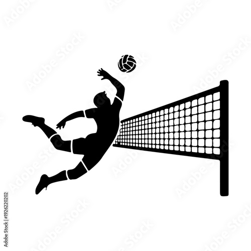 Volleyball Player Jump Spike Silhouette Sport Action Volleyball Match Vector Illustration
