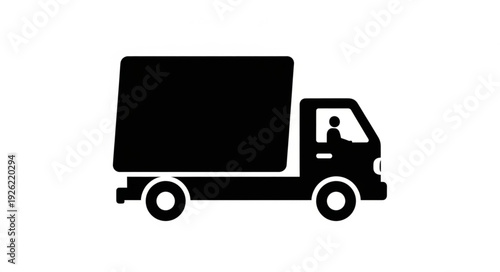 Black silhouette of a delivery truck, perfect for logistics and transport services.