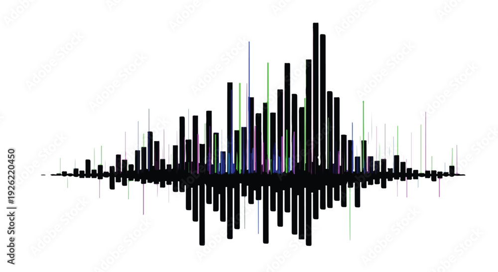 Fototapeta premium Dynamic sound wave visualization with colorful peaks against a clean white background