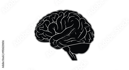 Striking black silhouette of a human brain symbolizing thought and intelligence against a clean white background.