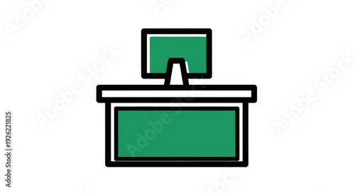 Green computer monitor on desk.