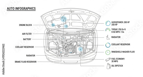 Detailed Car Engine Diagram Illustration.