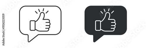Like comment icon set, thumbs up approval symbol, social media feedback sign, positive review vector illustration