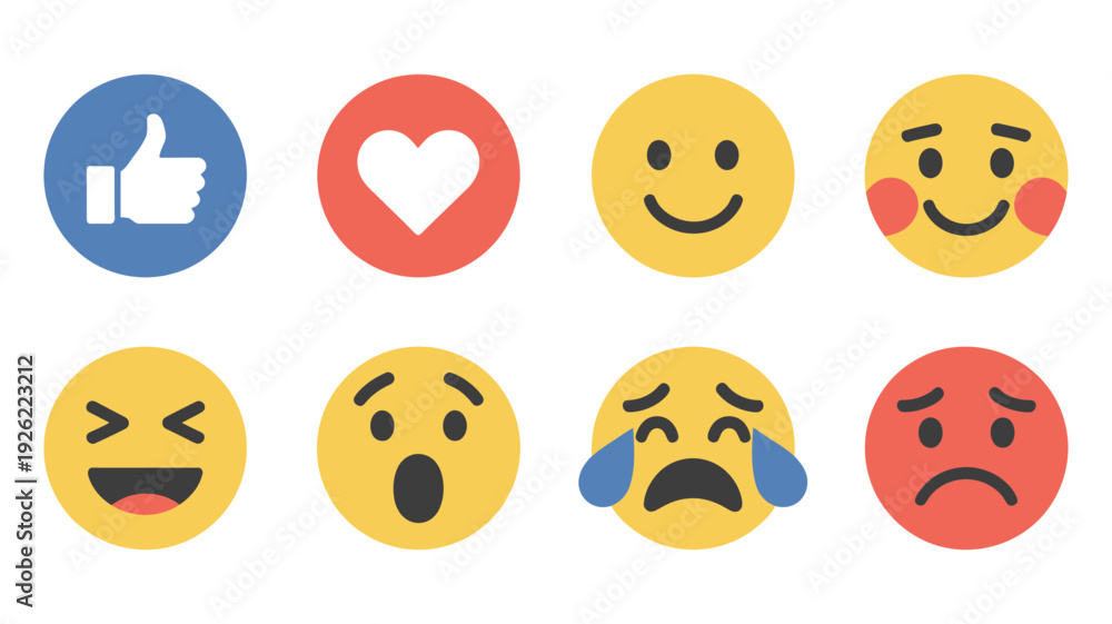 Fototapeta premium Vector Emoji Set with Different Reactions for Social Network