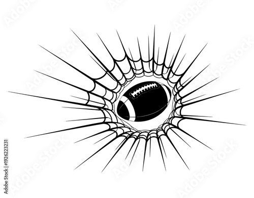 American football ball caught in a spider web or net, conceptual vector illustration of sports defense, strategy, trap, and goal achievement.