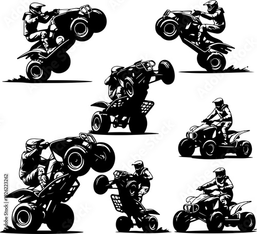 set of Off-Road ATV Rider Action Vector Art