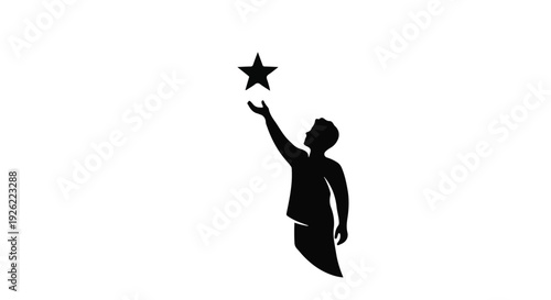 Silhouette of a person reaching for a shining star, symbolizing aspiration and dreams.