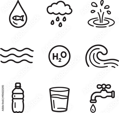water vector icons droplet splash waves ocean river lake tap