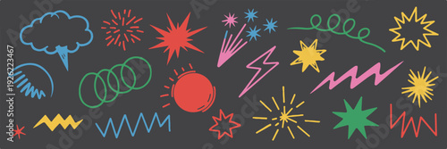 comic pop art effects stars swirls clouds emphasis vector set