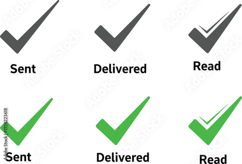 Message Status Check Mark Icons Set with Sent Delivered and Read Indicators in Gray and Green