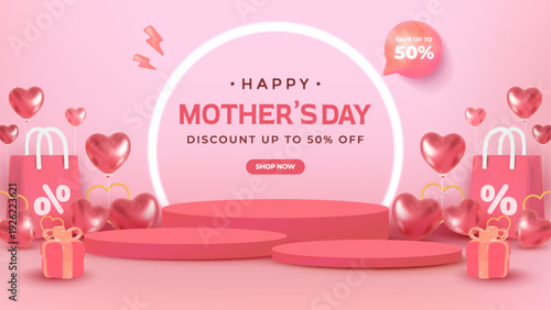 Happy Mothers Day Sale Podium Display Modern 3D Design