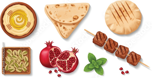 Assorted Middle Eastern Street Food Illustrations Flat Design