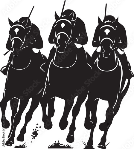 Horse race jockeys silhouette illustration vector art, multiple riders