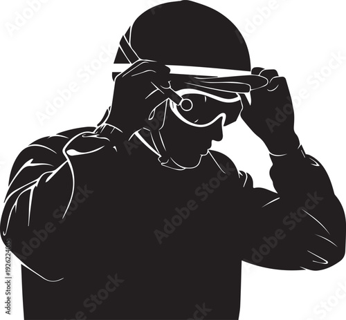 Jockey putting on helmet and goggles silhouette illustration vector art
