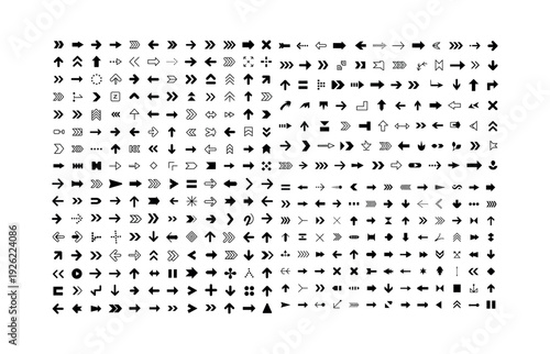 Extensive collection of black arrow icons in diverse styles and directions Keywords: arrow