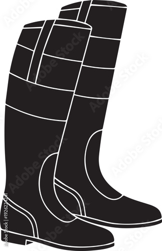 Pair of riding boots vector silhouette illustration line art on transparent background