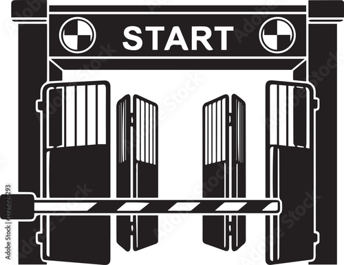 Start line vector silhouette illustration. horse race gate line art, finish line barrier