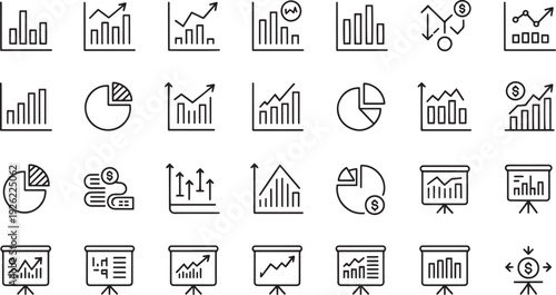Collection of various flat design icons and symbols for business and finance concepts