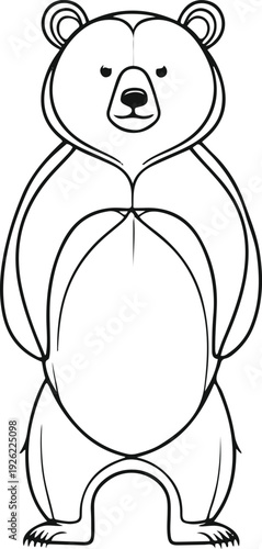 Minimal outline bear standing upright, simplified fur edges using smooth curved lines, monochrome vector 1