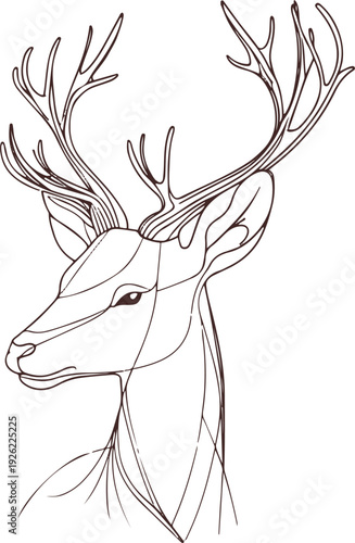 Minimal outline deer standing side view, elegant antlers simplified design, uniform stroke 1
