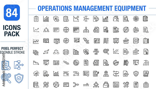 Operations Management and Workflow Outline Vector Icon Set — Process Control Compliance KPI Monitoring Editable Stroke Icons for Business App UI