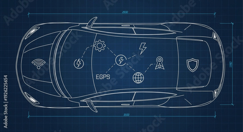 Detailed blueprint of a modern car showcasing its internal systems and design.