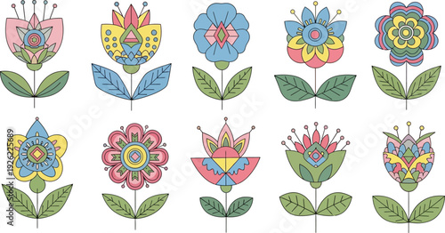 Vibrant floral patterns with colorful flowers and leaves