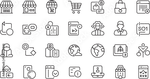 Collection of various flat design icons isolated on transparent background for web use