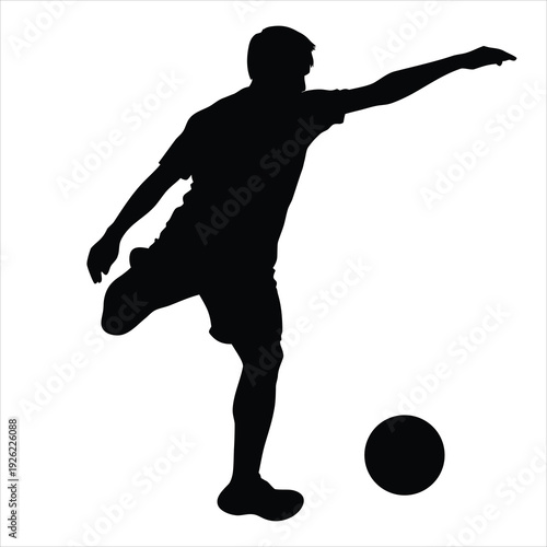 Silhouette of Soccer Player Kicking Ball, Footballer Professional Athlete Action Pose Isolated on White Background