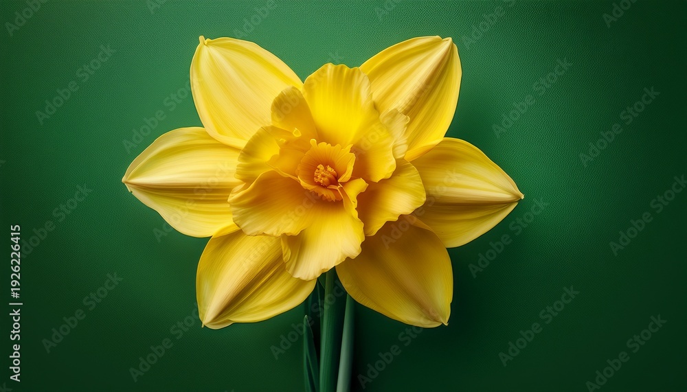 Fototapeta premium Yellow Daffodil Flower With St Davids Day Greeting On Green Background Petals