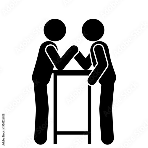 Two stick figures competing in arm wrestling.