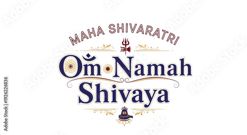 Om Namah Shivaya Hindu mantra design with spiritual typography and sacred text on a white background for Maha Shivaratri or Holi Festival celebrations