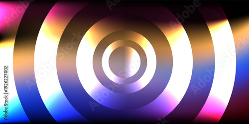  3d rendering of layered rings with iridescent gradient effect. Abstract geometric background of holographic discs