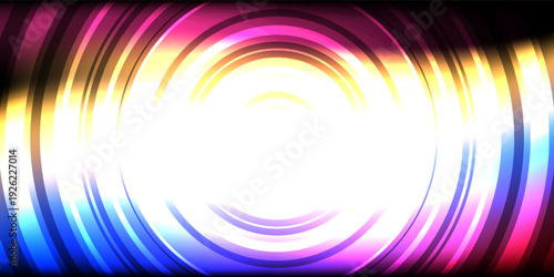 3d rendering of layered rings with iridescent gradient effect. Abstract geometric background of holographic discs